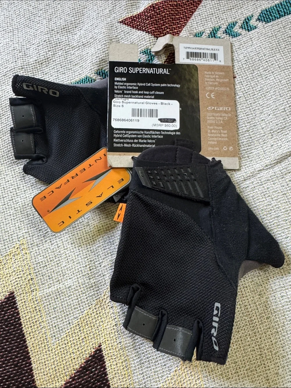 Giro bike cycling gloves supernatural padded palm black grey NWT adult small NEW